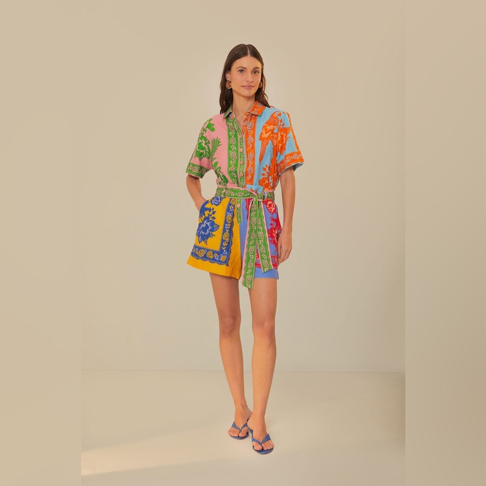 FARM Rio Mixed Lace Garden Scarves Romper